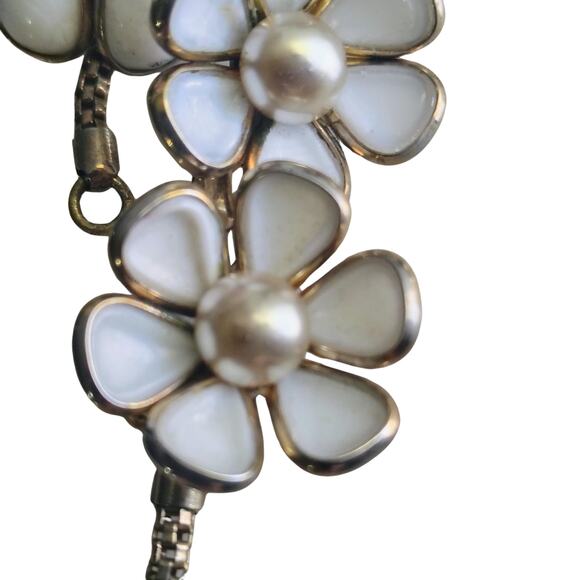 40s Crown Trifari Blossomtime Milk Glass Pearl Floral Choker Necklace Vintage - Picture 6 of 8